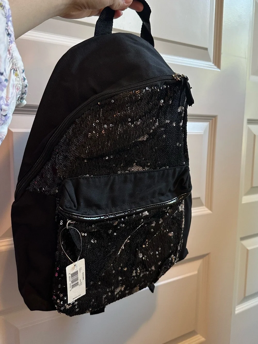 (7) pcs Black Sequin Accent Backpack - Women